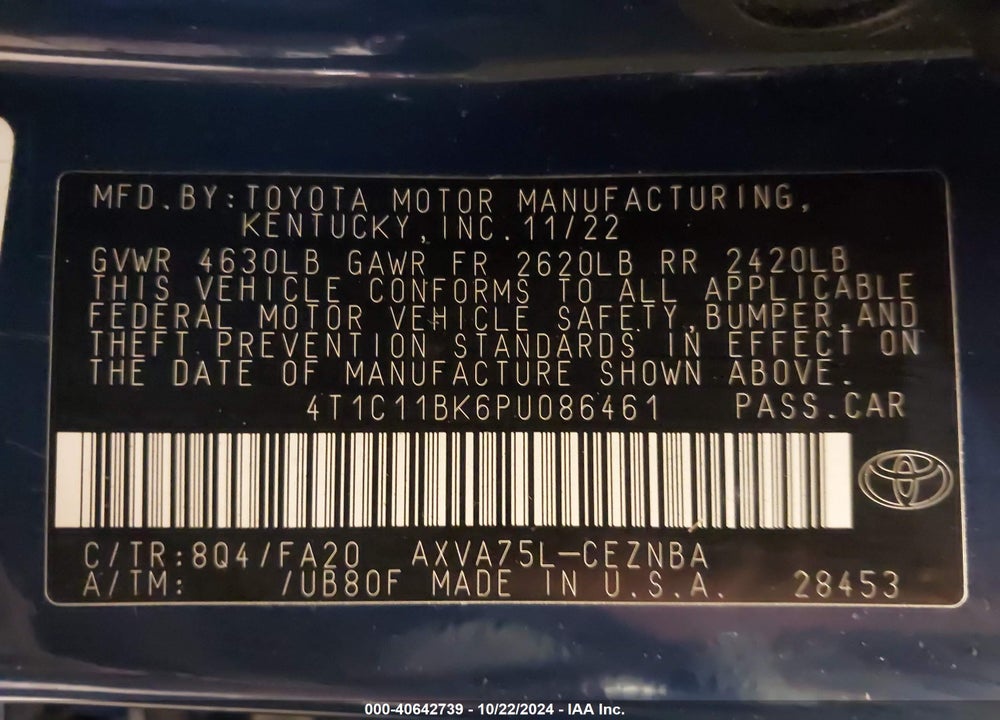 2023 TOYOTA CAMRY LE VIN: 4T1C11BK6PU086461
