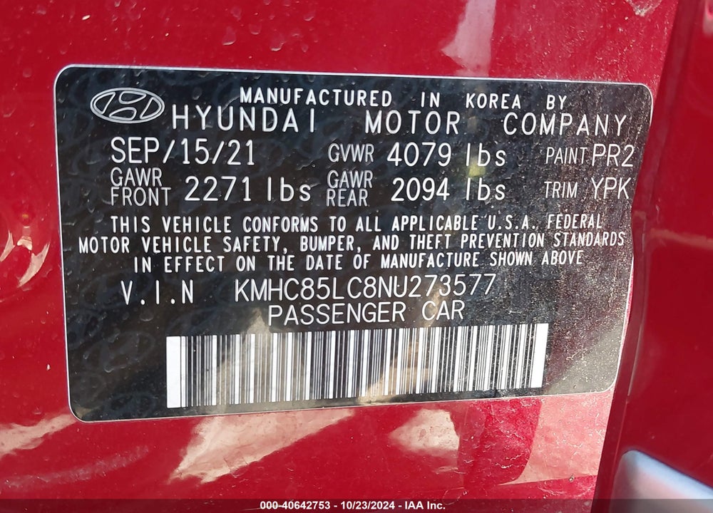 2022 HYUNDAI IONIQ HYBRID SEL VIN: KMHC85LC8NU273577