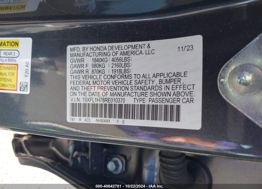 2024 HONDA CIVIC EX-L VIN: 19XFL1H78RE010370