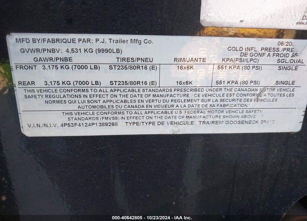 2023 PJ TRAILERS --- VIN: 4P53F4124P1389268