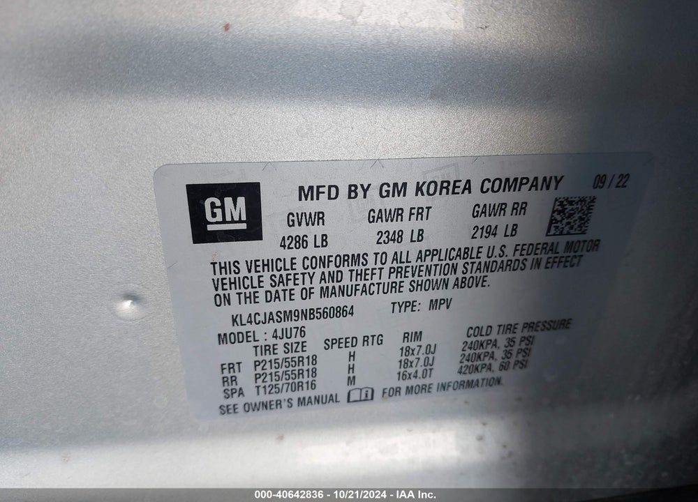2022 BUICK ENCORE FWD PREFERRED VIN: KL4CJASM9NB560864