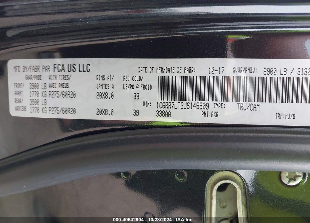 2018 RAM 1500 SLT VIN: 1C6RR7LT3JS145509