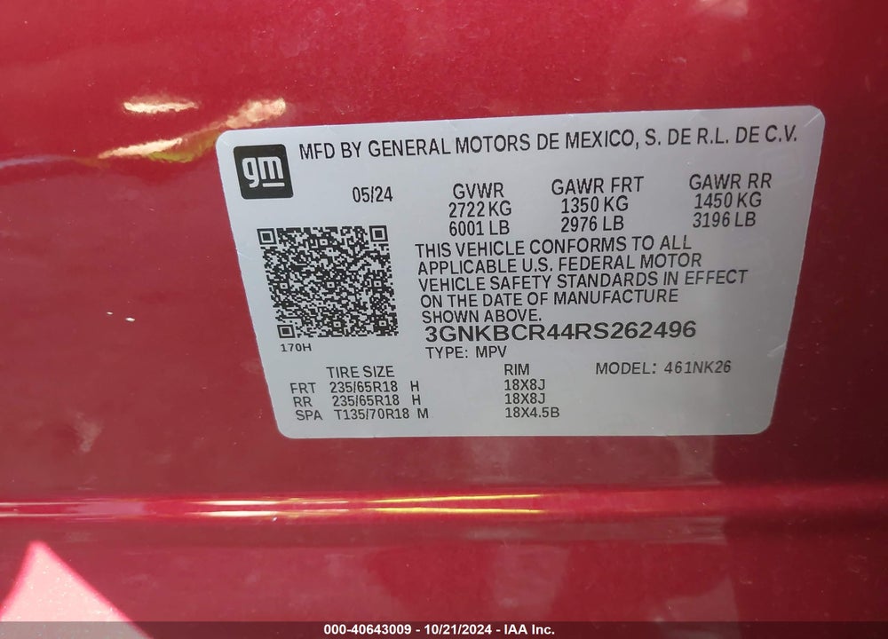 2024 CHEVROLET BLAZER FWD 2LT VIN: 3GNKBCR44RS262496
