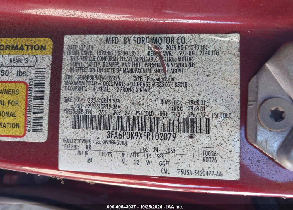 2015 FORD FUSION TITANIUM VIN: 3FA6P0K9XFR102079