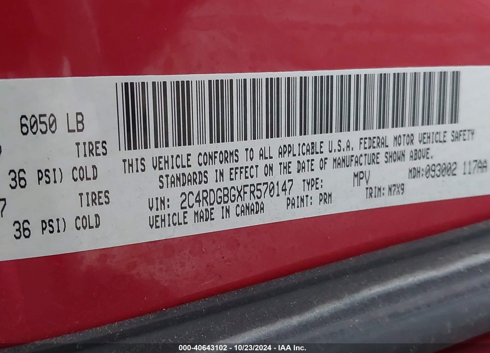 2015 DODGE GRAND CARAVAN SE VIN: 2C4RDGBGXFR570147