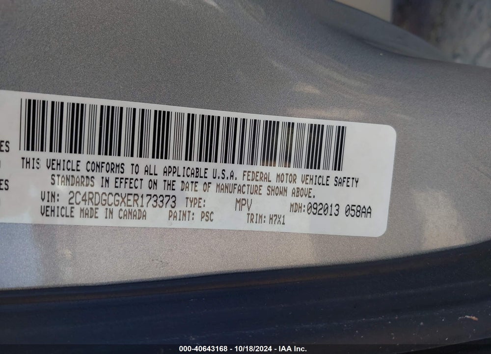 2014 DODGE GRAND CARAVAN SXT VIN: 2C4RDGCGXER173373