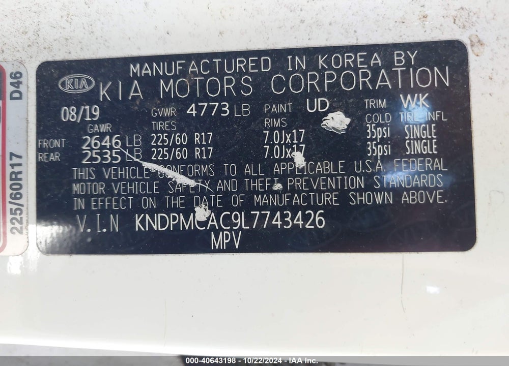 2020 KIA SPORTAGE LX VIN: KNDPMCAC9L7743426