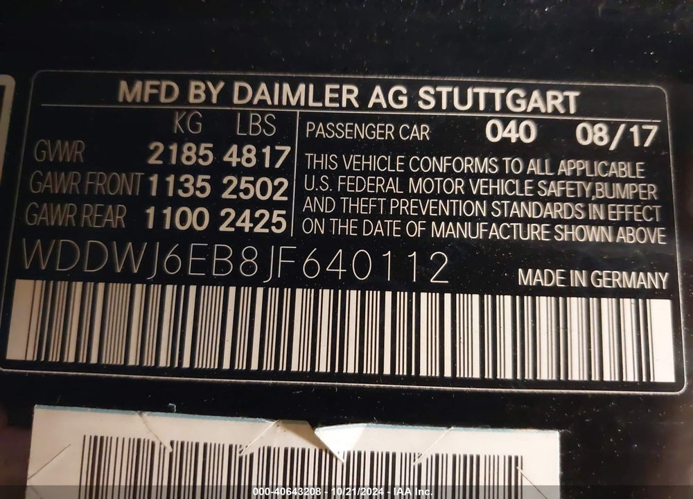 2018 MERCEDES-BENZ AMG C 43 VIN: WDDWJ6EB8JF640112