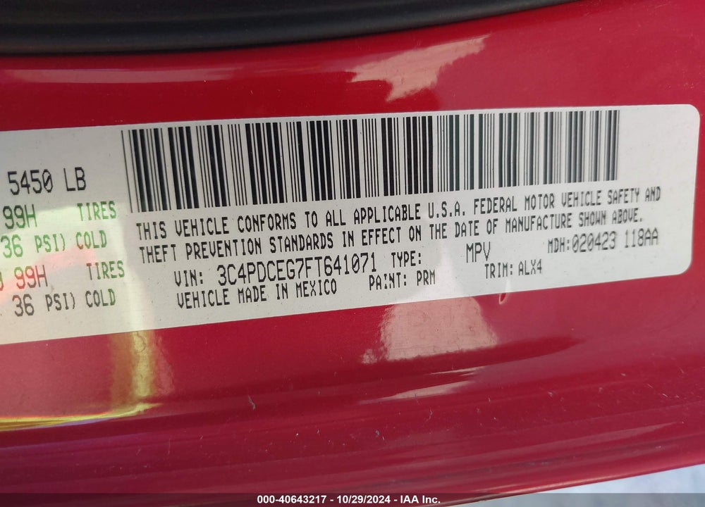 2015 DODGE JOURNEY R/T VIN: 3C4PDCEG7FT641071