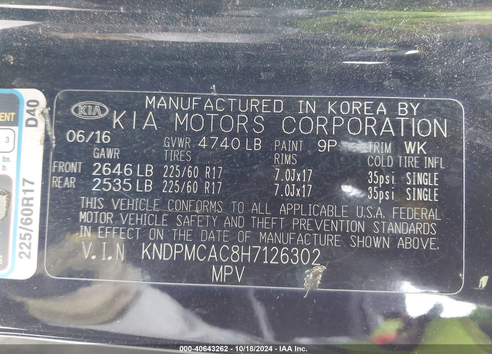 2017 KIA SPORTAGE LX VIN: KNDPMCAC8H7126302
