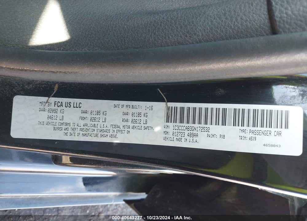 2016 CHRYSLER 200 LIMITED VIN: 1C3CCCAB3GN172532
