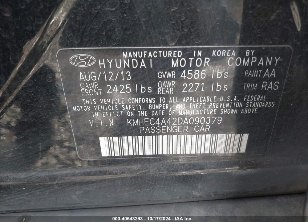 2013 HYUNDAI SONATA HYBRID LIMITED VIN: KMHEC4A42DA090379