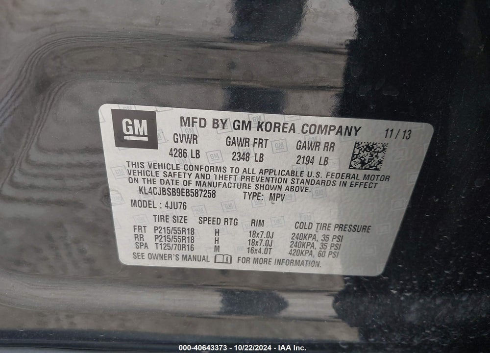 2014 BUICK ENCORE CONVENIENCE VIN: KL4CJBSB9EB587258