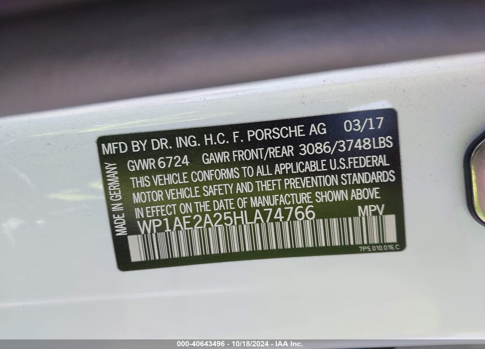 2017 PORSCHE CAYENNE E-HYBRID S PLATINUM EDITION VIN: WP1AE2A25HLA74766