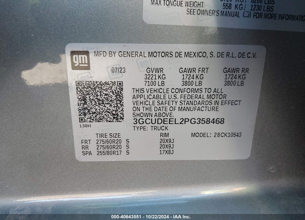 2023 CHEVROLET SILVERADO 1500 4WD SHORT BED RST VIN: 3GCUDEEL2PG358468