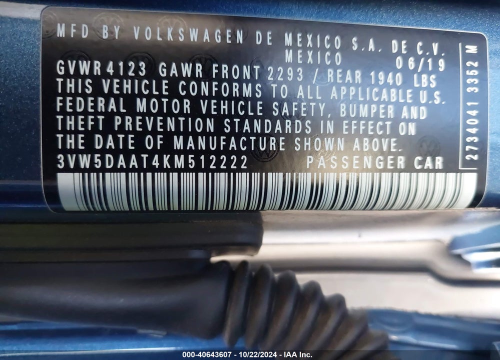 2019 VOLKSWAGEN BEETLE 2.0T FINAL EDITION SE/2.0T FINAL EDITION SEL/2.0T S/2.0T SE VIN: 3VW5DAAT4KM512222