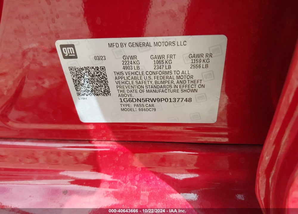 2023 CADILLAC CT5 VIN: 1G6DN5RW9P0137748