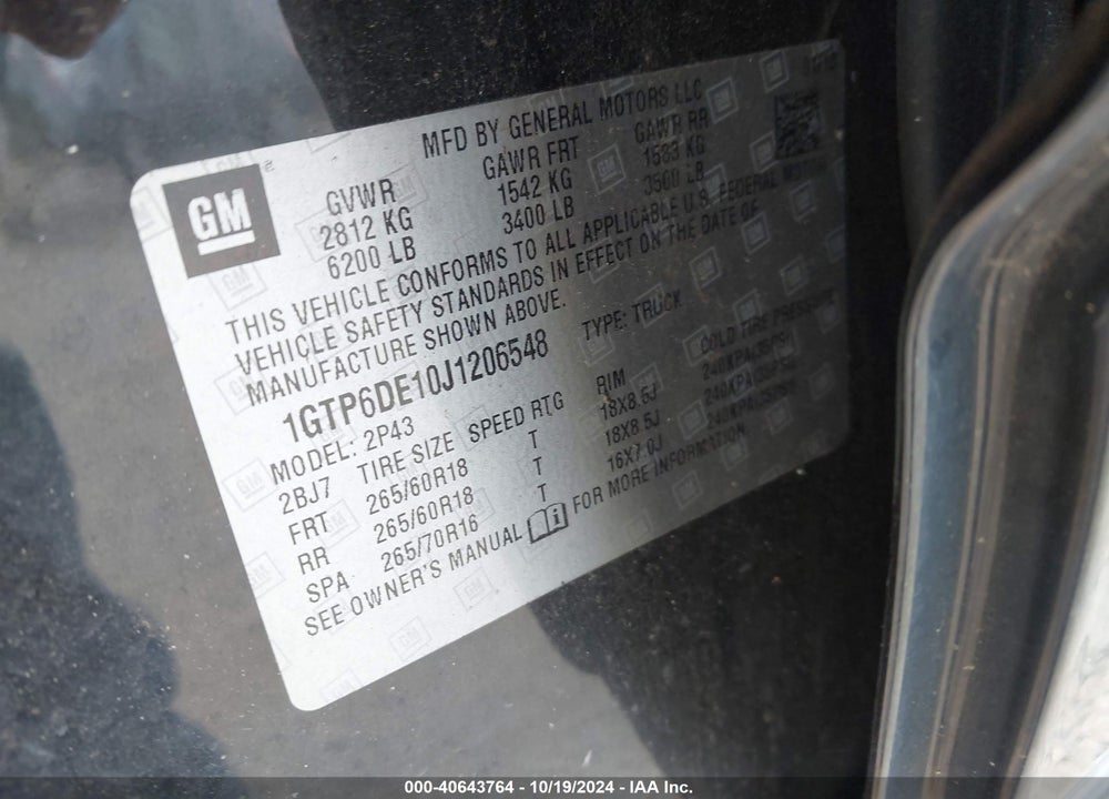 2018 GMC CANYON SLT VIN: 1GTP6DE10J1206548