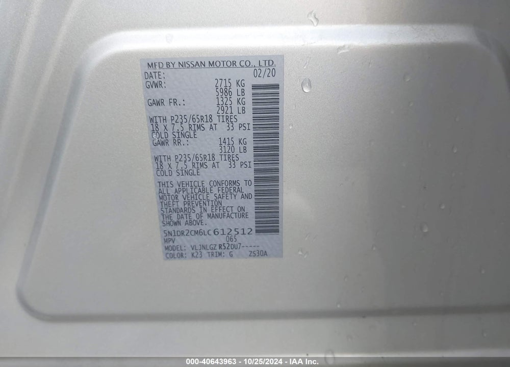 2020 NISSAN PATHFINDER SL 4WD VIN: 5N1DR2CM6LC612512