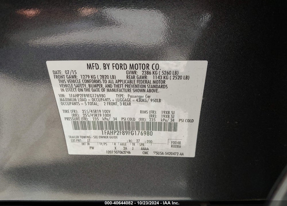 2015 FORD TAURUS LIMITED VIN: 1FAHP2F89FG176980