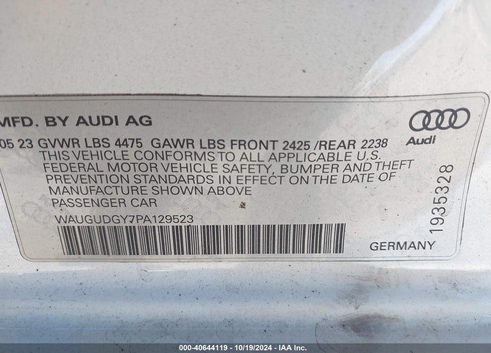 2023 AUDI A3 PREMIUM 40 TFSI QUATTRO S TRONIC VIN: WAUGUDGY7PA129523