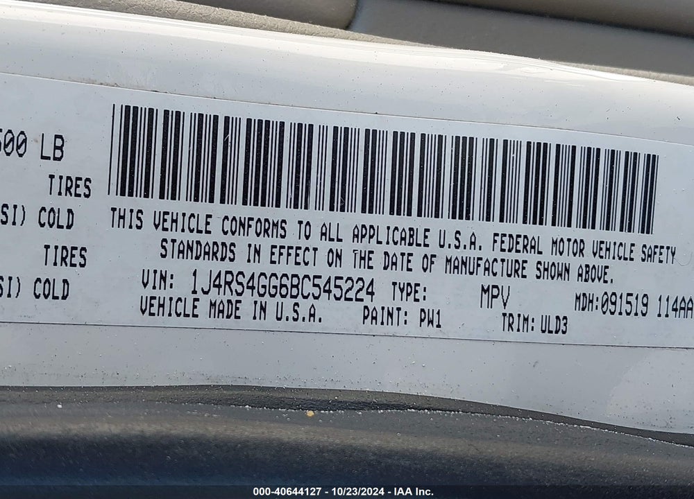 2011 JEEP GRAND CHEROKEE LAREDO VIN: 1J4RS4GG6BC545224