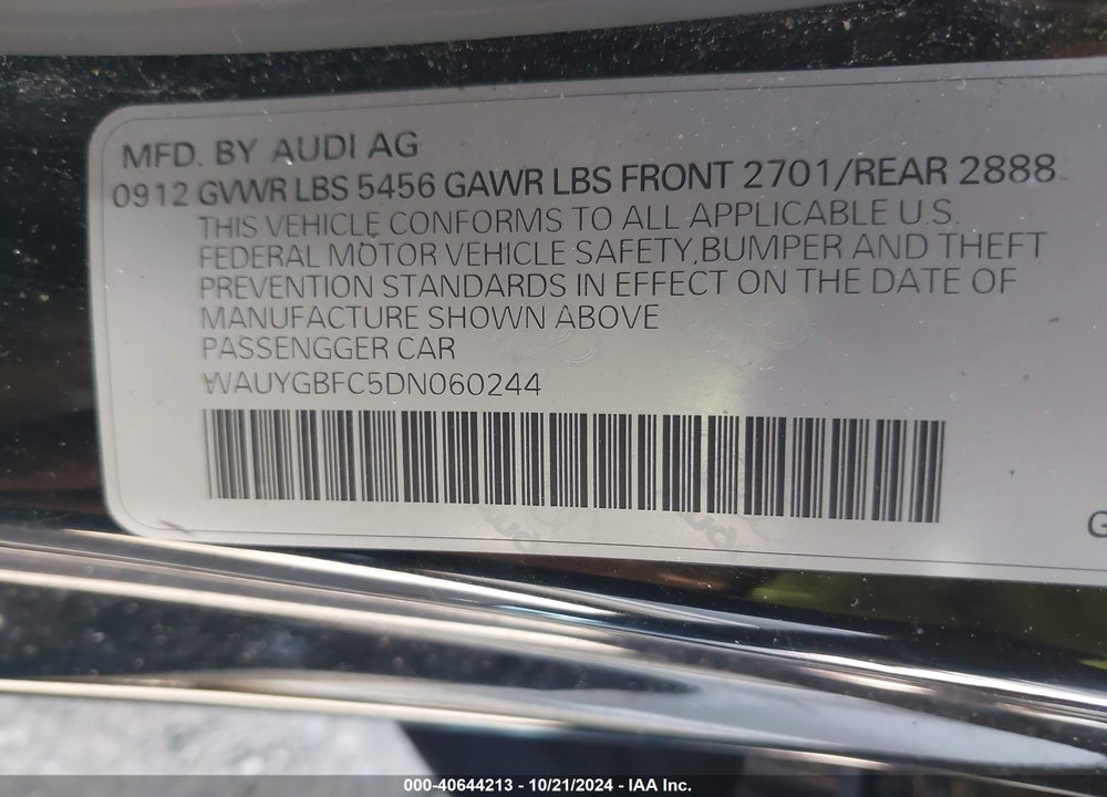 2013 AUDI A7 3.0T PREMIUM VIN: WAUYGBFC5DN060244