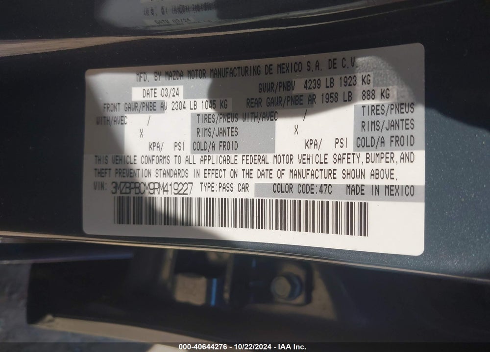2024 MAZDA 3 2.5 S CARBON EDITION VIN: 3MZBPBCM9RM419227