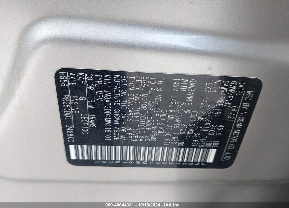 2021 NISSAN ROGUE PLATINUM VIN: JN8AT3DD4MW316101