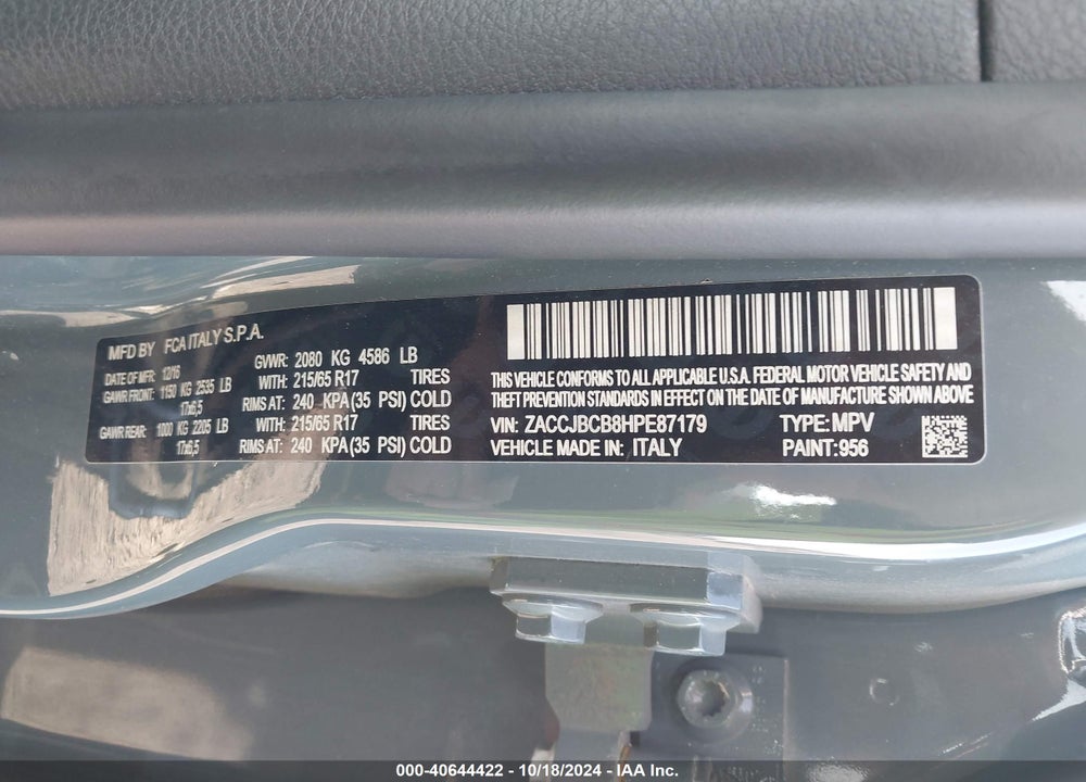 2017 JEEP RENEGADE TRAILHAWK 4X4 VIN: ZACCJBCB8HPE87179