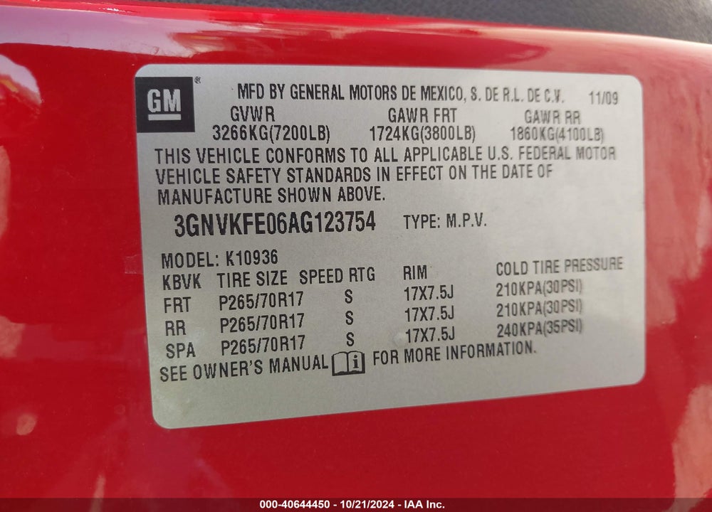 2010 CHEVROLET AVALANCHE 1500 LT1 VIN: 3GNVKFE06AG123754