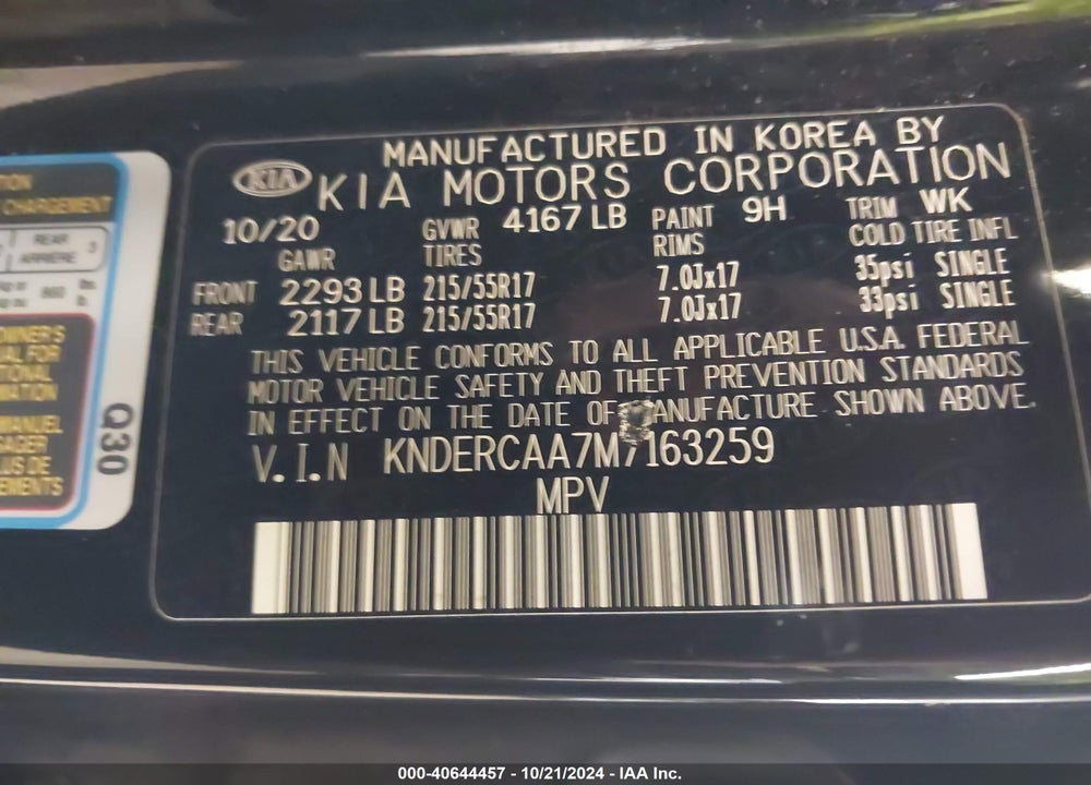 2021 KIA SELTOS EX VIN: KNDERCAA7M7163259