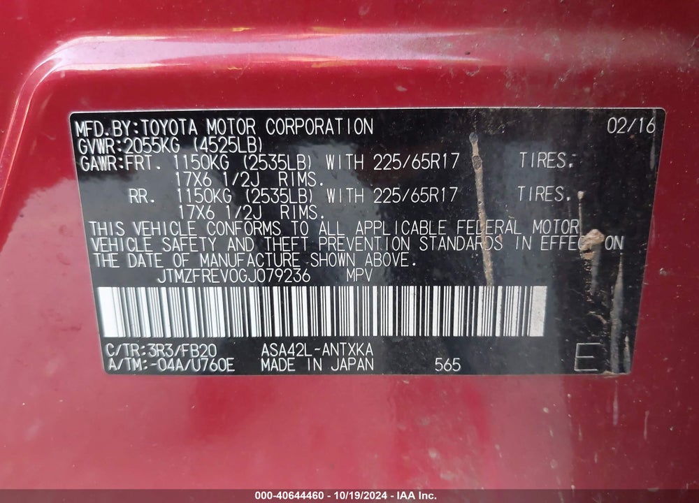 2016 TOYOTA RAV4 LE VIN: JTMZFREV0GJ079236