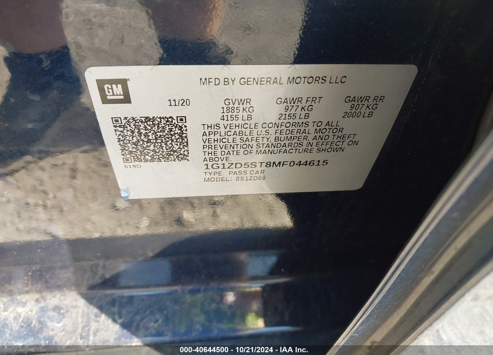 2021 CHEVROLET MALIBU FWD LT VIN: 1G1ZD5ST8MF044615