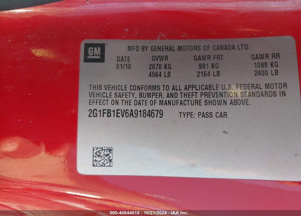 2010 CHEVROLET CAMARO 1LT VIN: 2G1FB1EV6A9184679