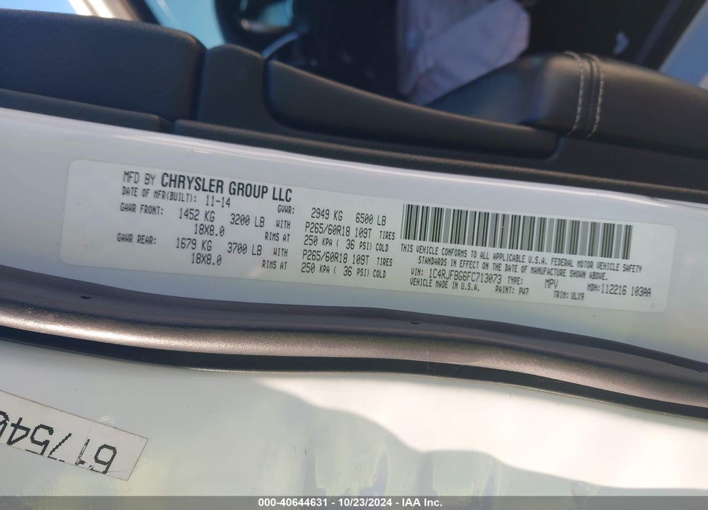 2015 JEEP GRAND CHEROKEE LIMITED VIN: 1C4RJFBG6FC713073
