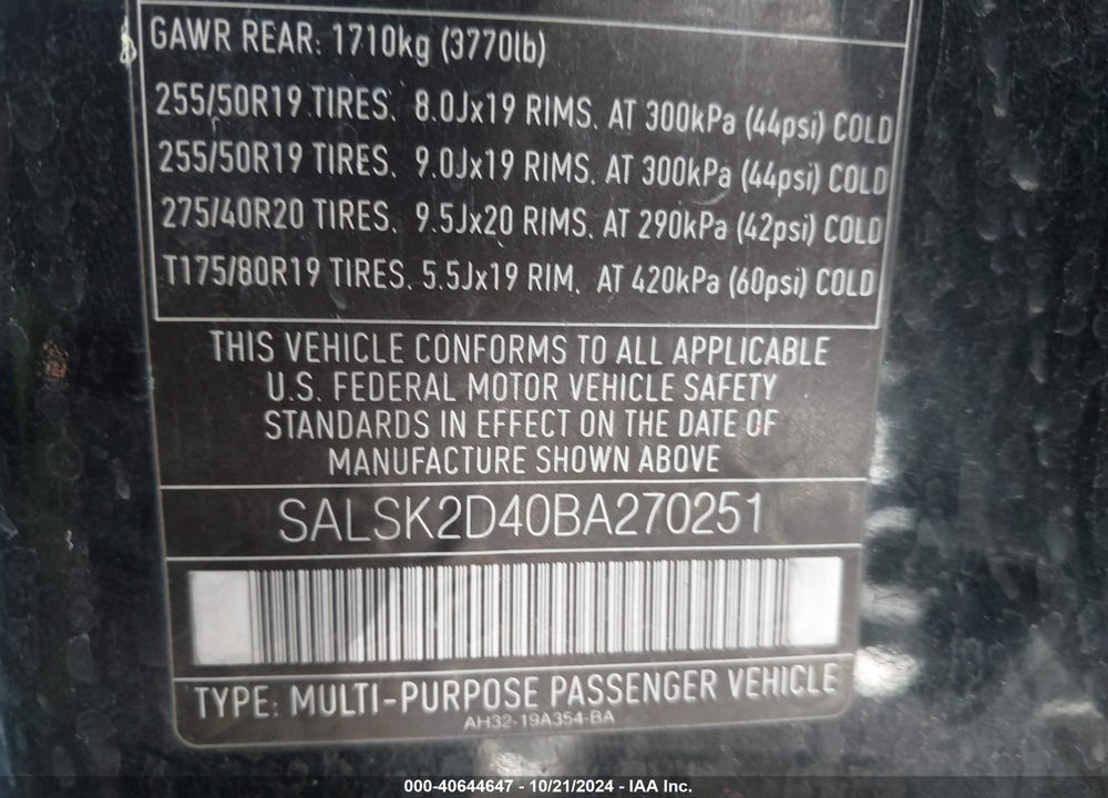 2011 LAND ROVER RANGE ROVER SPORT HSE LUX VIN: SALSK2D40BA270251