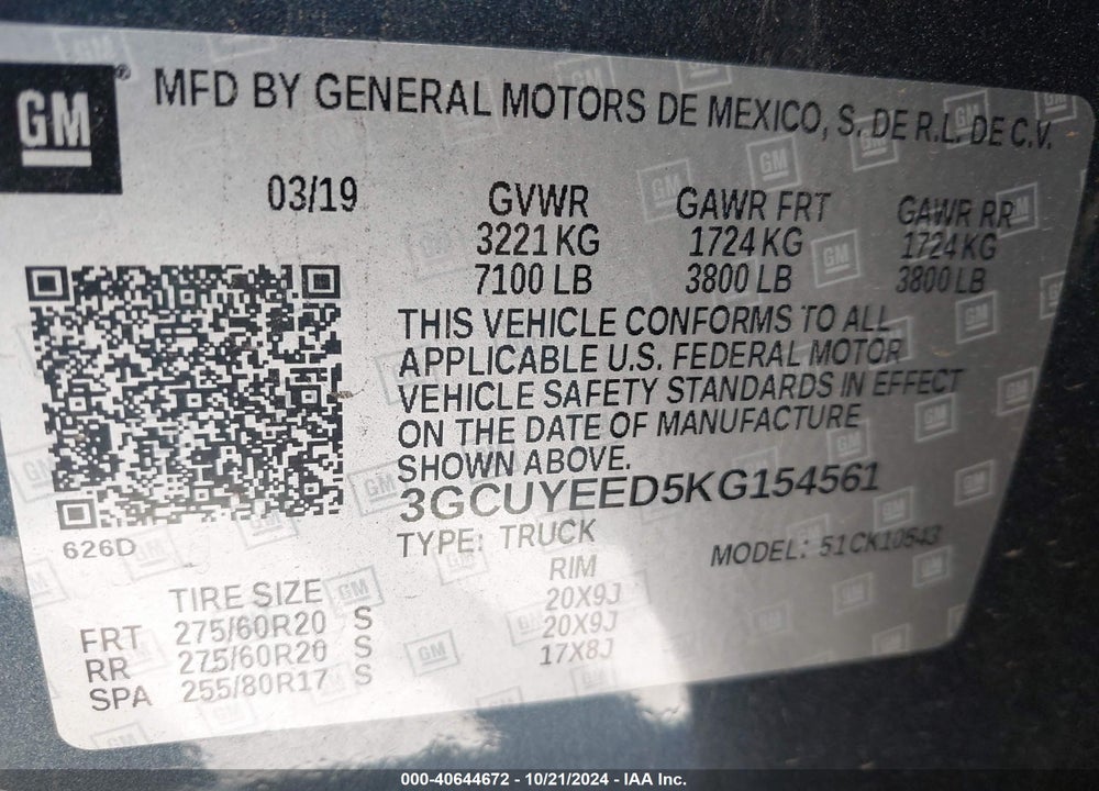 2019 CHEVROLET SILVERADO 1500 RST VIN: 3GCUYEED5KG154561