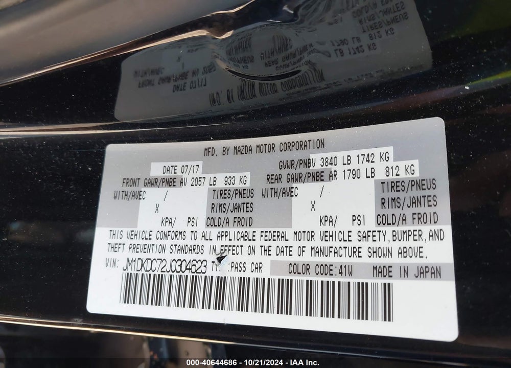 2018 MAZDA CX-3 TOURING VIN: JM1DKDC72J0304623