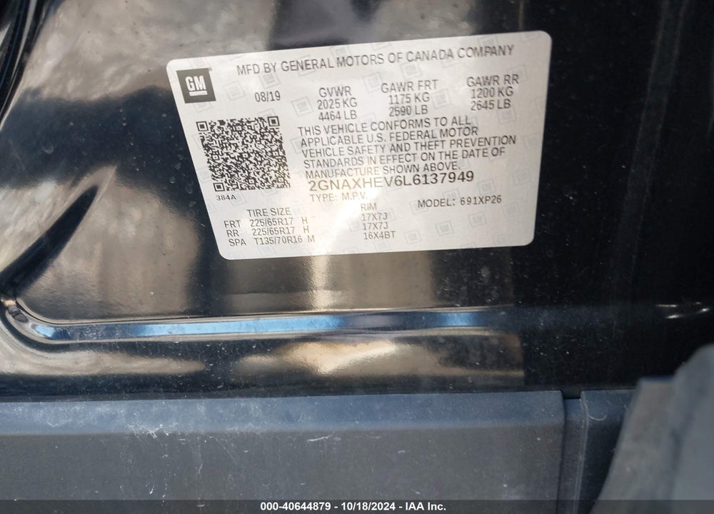 2020 CHEVROLET EQUINOX FWD LS VIN: 2GNAXHEV6L6137949