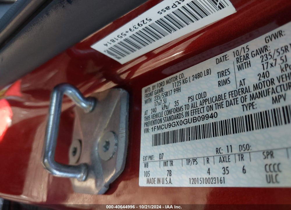 2016 FORD ESCAPE SE VIN: 1FMCU9GX0GUB09940
