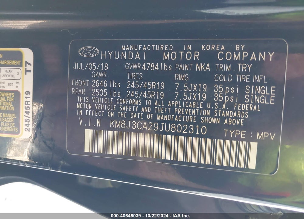 2018 HYUNDAI TUCSON VALUE VIN: KM8J3CA29JU802310