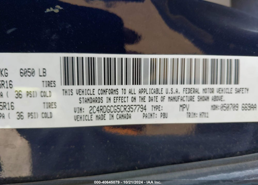 2012 DODGE GRAND CARAVAN SXT VIN: 2C4RDGCG5CR357794