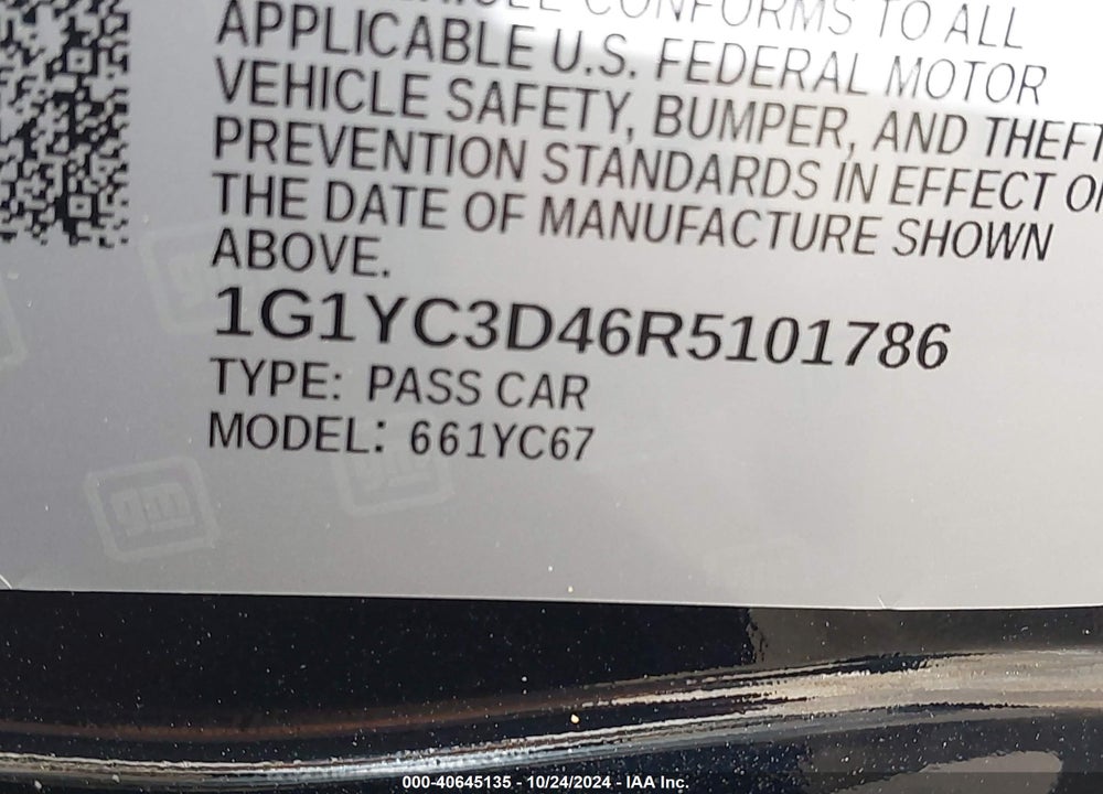 2024 CHEVROLET CORVETTE STINGRAY RWD 3LT VIN: 1G1YC3D46R5101786