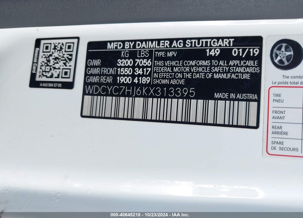 2019 MERCEDES-BENZ AMG G 63 4MATIC VIN: WDCYC7HJ6KX313395