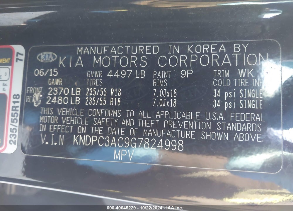 2016 KIA SPORTAGE EX VIN: KNDPC3AC9G7824998