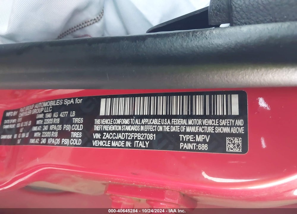 2015 JEEP RENEGADE LIMITED VIN: ZACCJADT2FPB27081