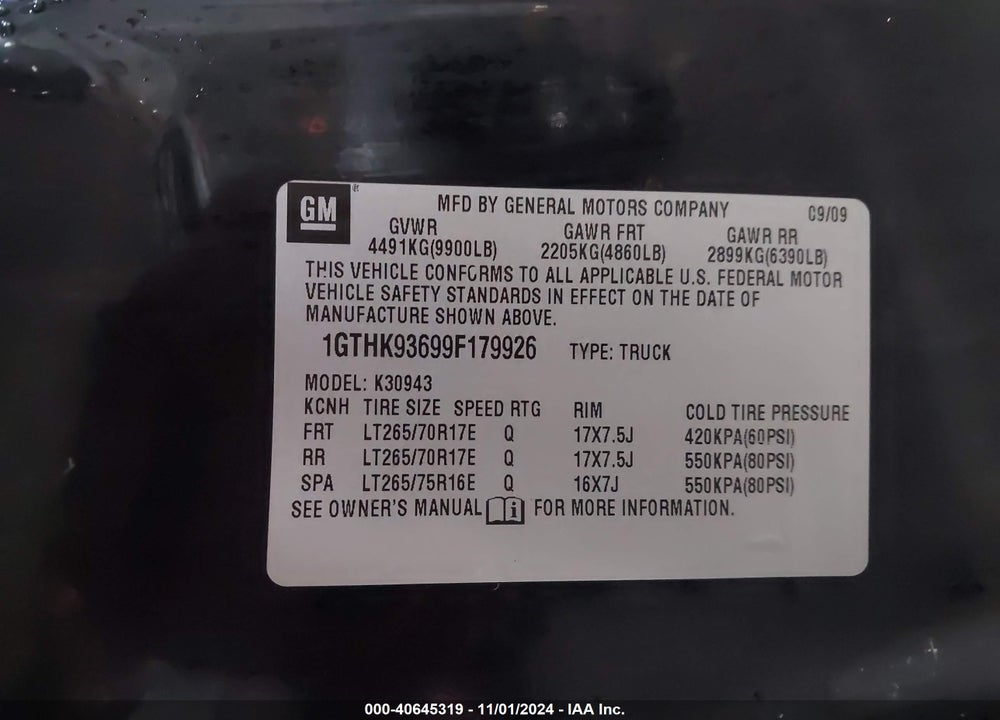2009 GMC SIERRA 3500HD SLT VIN: 1GTHK93699F179926
