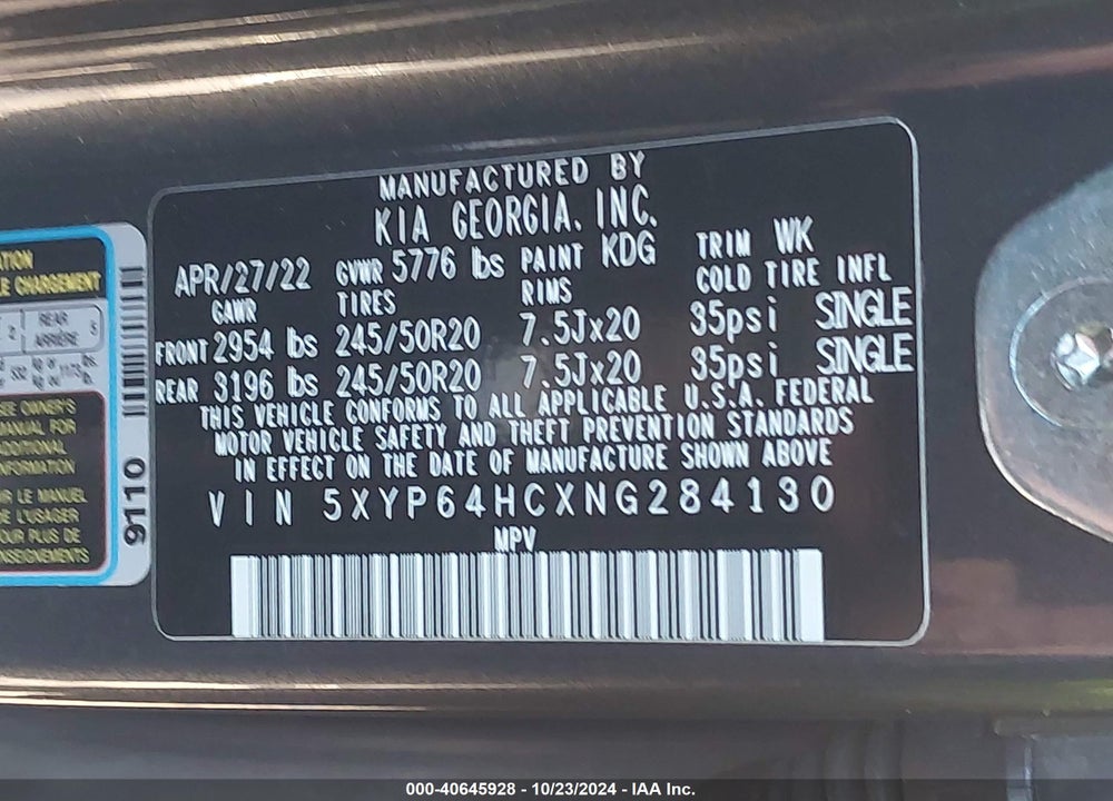 2022 KIA TELLURIDE S VIN: 5XYP64HCXNG284130