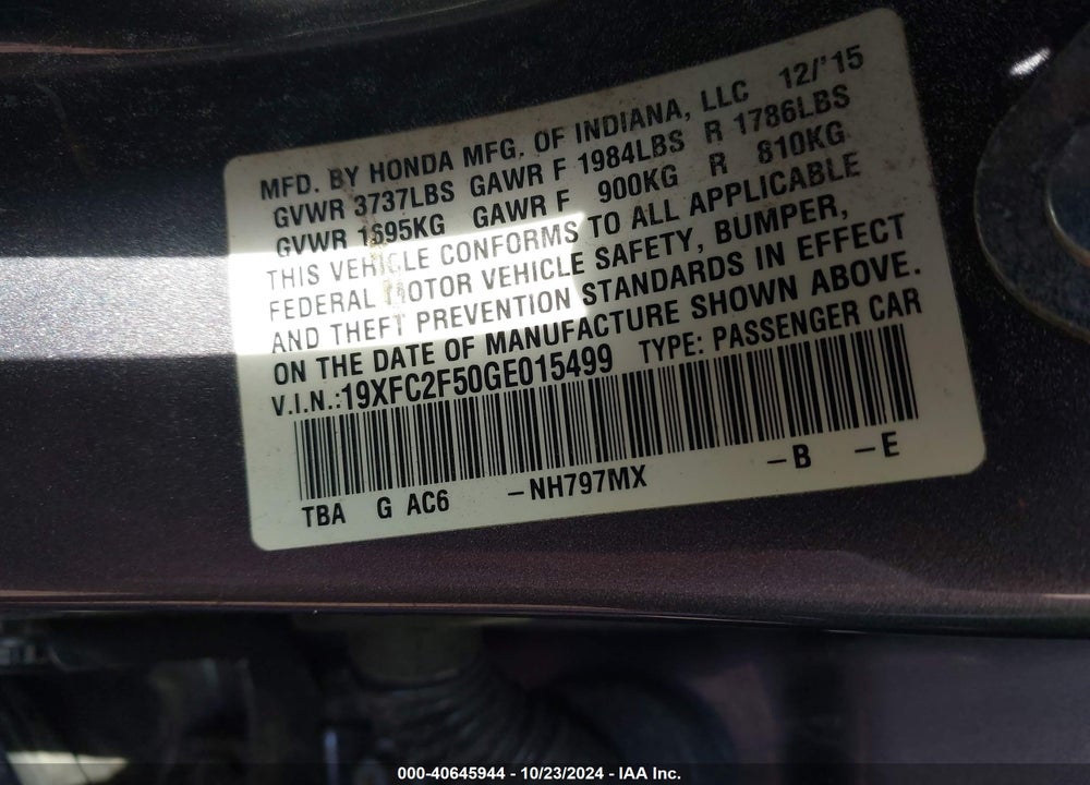 2016 HONDA CIVIC LX VIN: 19XFC2F50GE015499